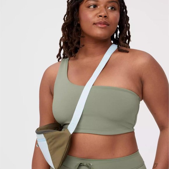 OFFLINE By Aerie The Hugger One Shoulder Sports Bra - Olive Fun, Size M - Picture 2 of 5